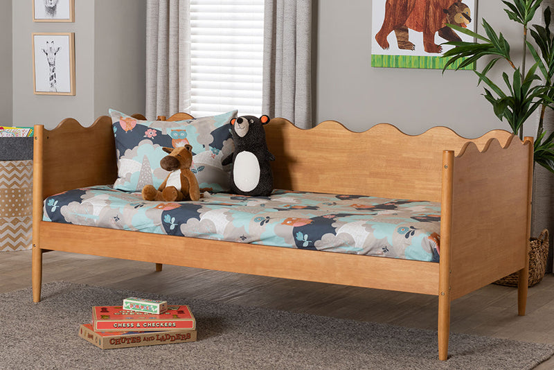 Whitby Modern Oak Brown Wood Full Daybed with Scalloped Edges Baxton