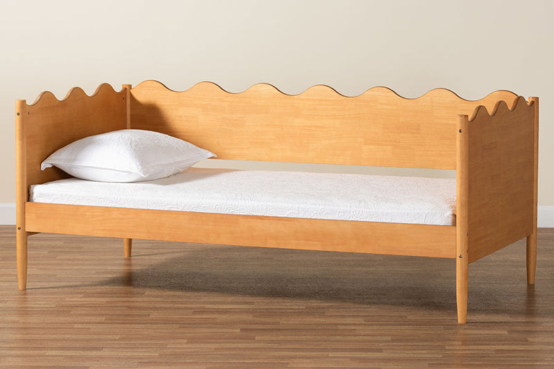 Whitby Modern Oak Brown Wood Full Daybed with Scalloped Edges Baxton