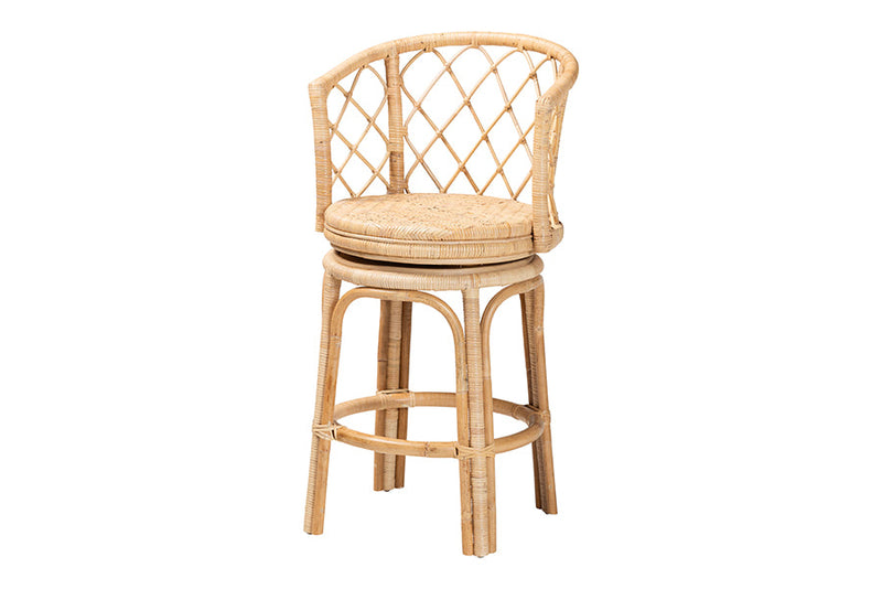 Nivernais Bohemian Light Honey Rattan Swivel Counter Stool Baxton