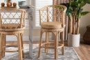 Nivernais Bohemian Light Honey Rattan Swivel Counter Stool Baxton