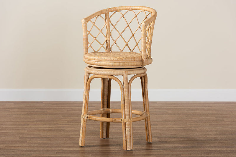 Nivernais Bohemian Light Honey Rattan Swivel Counter Stool Baxton
