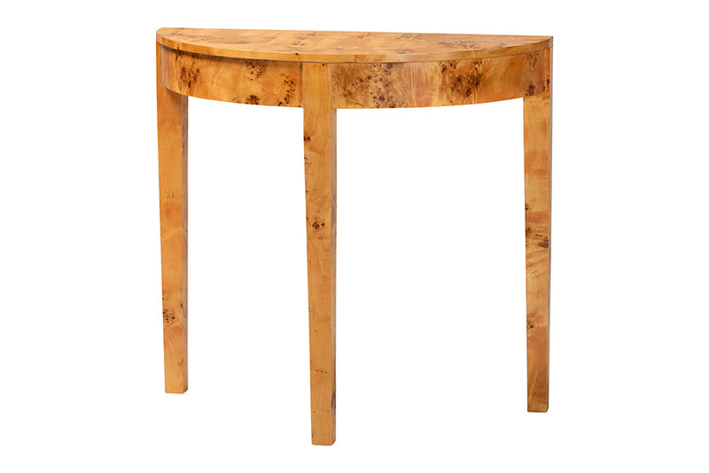 Falk Natural Real Burl Wood Half-Moon Console Table Baxton