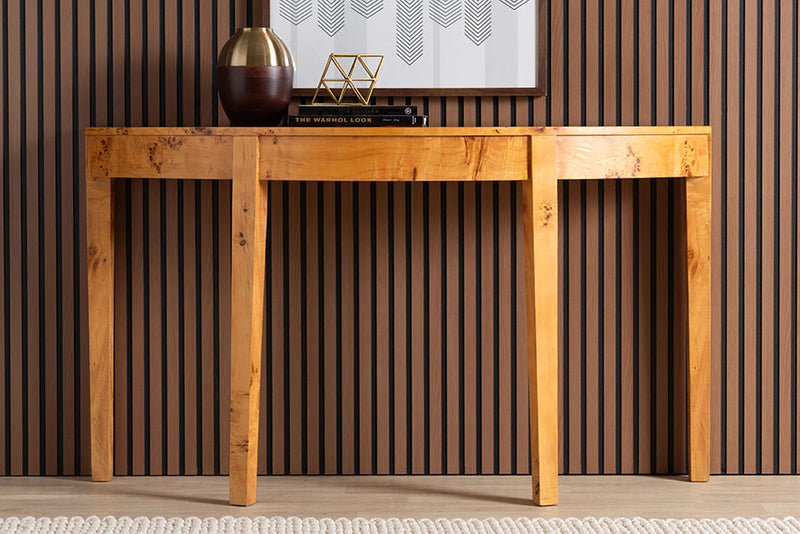 Falk Natural Real Burl Wood Half-Moon Large Console Table Baxton
