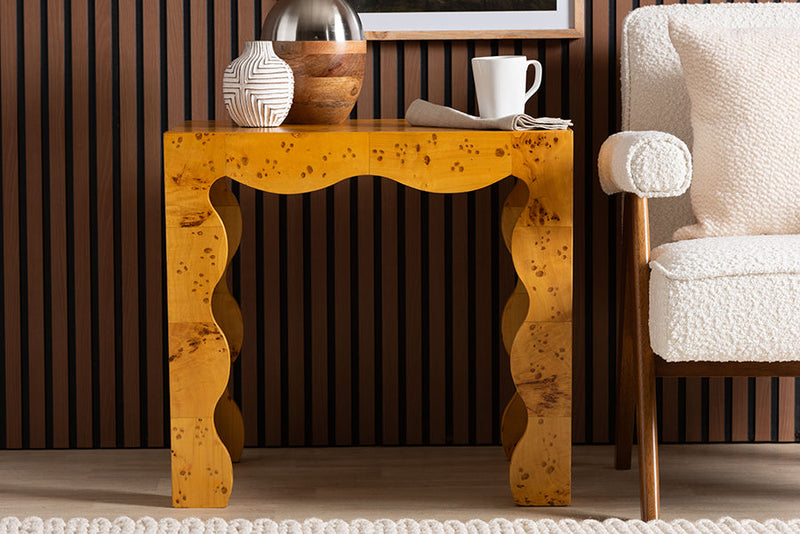 Gisela Natural Real Burl Wood End Table Baxton