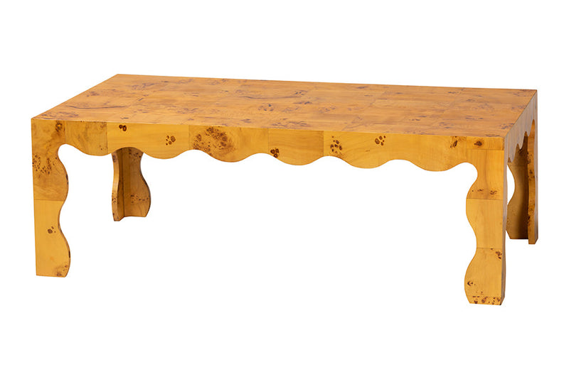 Gisela Natural Real Burl Wood Coffee Table Baxton