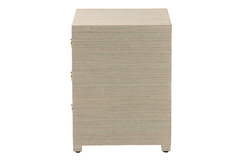 Rasa Bohemian Woven Natural Grasscloth 3-Drawer Nightstand