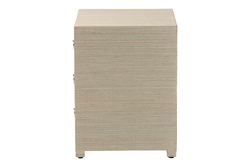 Rasa Bohemian Woven Natural Grasscloth 3-Drawer Nightstand Baxton