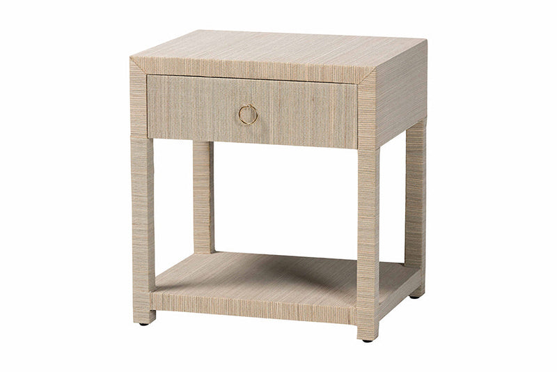 Pertessa Bohemian Woven Natural Grasscloth 1-Drawer Nightstand Baxton