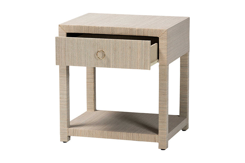 Pertessa Bohemian Woven Natural Grasscloth 1-Drawer Nightstand Baxton