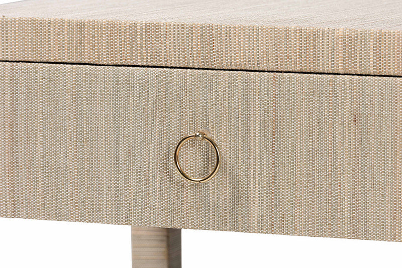Pertessa Bohemian Woven Natural Grasscloth 1-Drawer Nightstand Baxton
