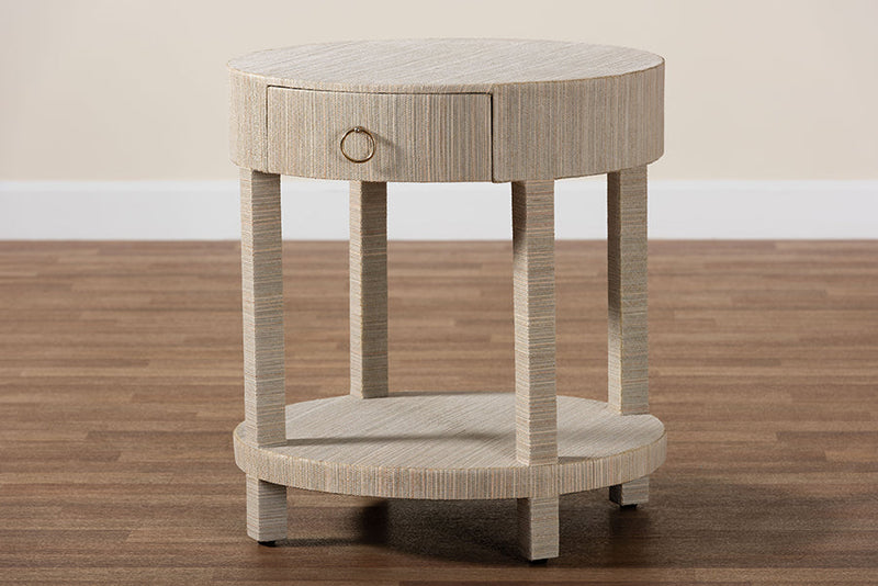 Mandell Bohemian Woven Natural Grasscloth 1-Drawer Nightstand Baxton