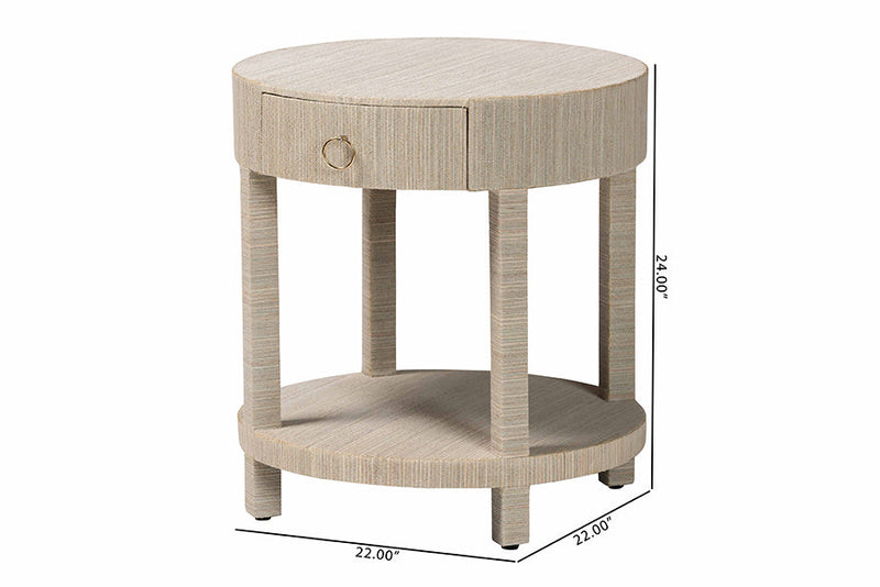 Mandell Bohemian Woven Natural Grasscloth 1-Drawer Nightstand Baxton