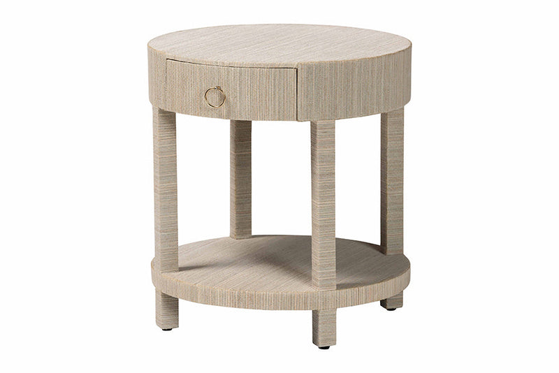 Mandell Bohemian Woven Natural Grasscloth 1-Drawer Nightstand Baxton
