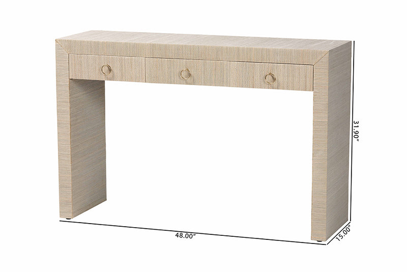 Templemore Bohemian Woven Natural Grasscloth 3-Drawer Console Table