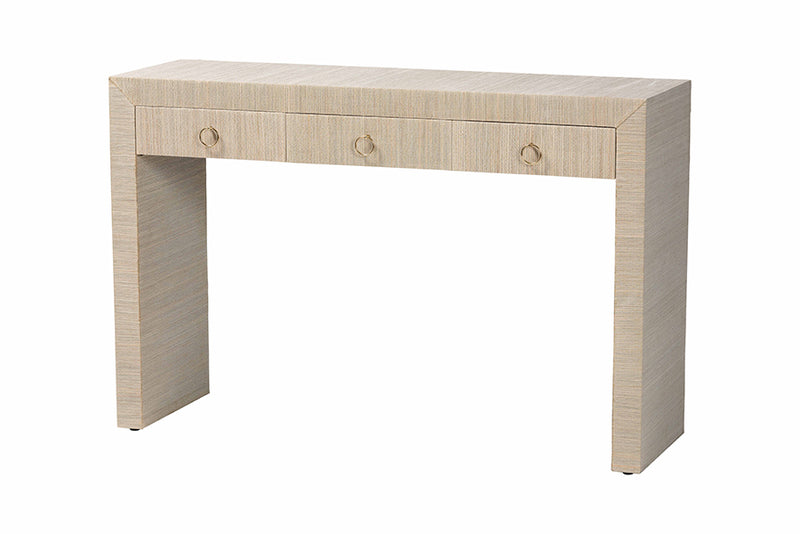 Templemore Bohemian Woven Natural Grasscloth 3-Drawer Console Table