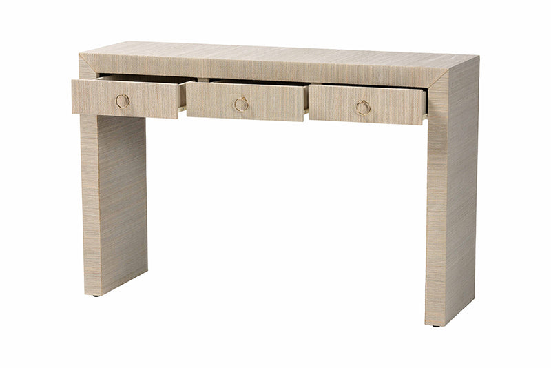 Templemore Bohemian Woven Natural Grasscloth 3-Drawer Console Table