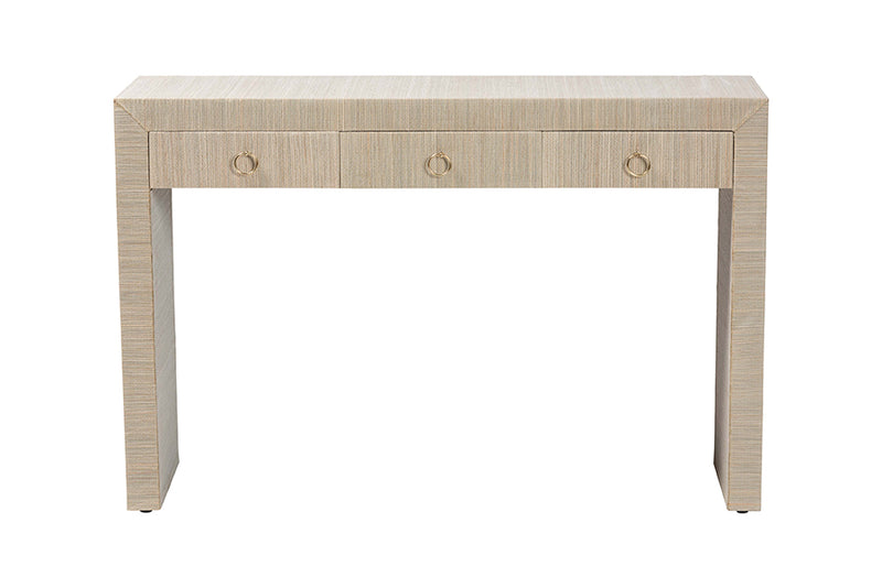 Templemore Bohemian Woven Natural Grasscloth 3-Drawer Console Table