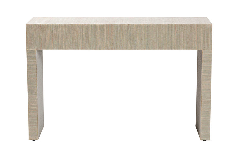 Templemore Bohemian Woven Natural Grasscloth 3-Drawer Console Table Baxton