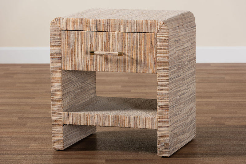 Paisley Bohemian Woven Natural Grasscloth 1-Drawer Nightstand Baxton