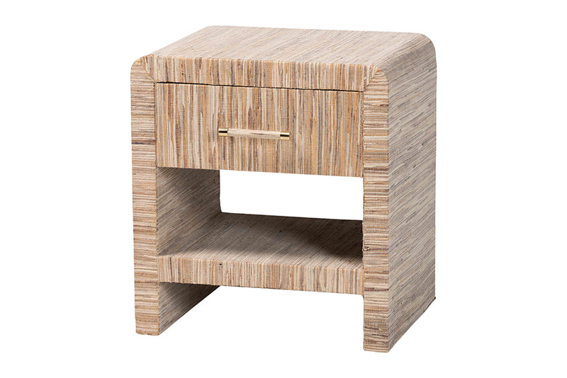 Paisley Bohemian Woven Natural Grasscloth 1-Drawer Nightstand