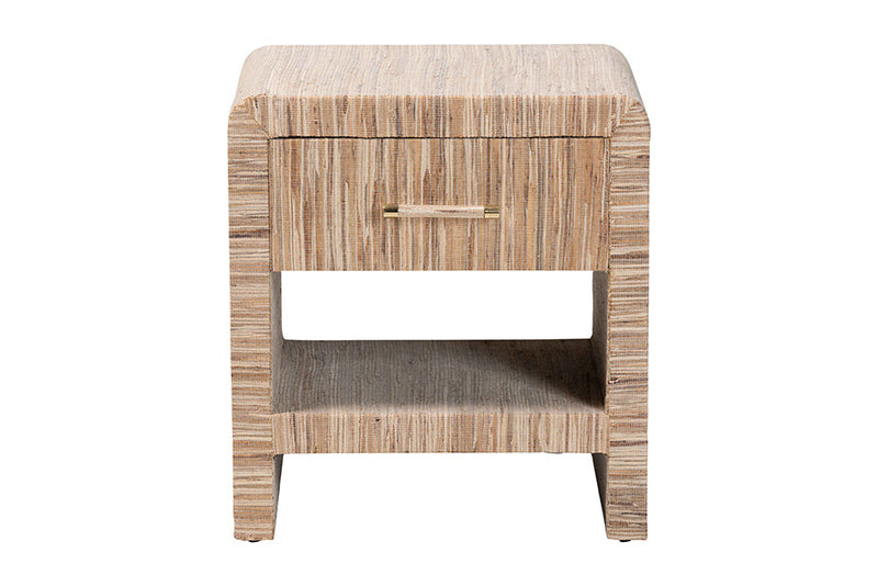 Paisley Bohemian Woven Natural Grasscloth 1-Drawer Nightstand Baxton