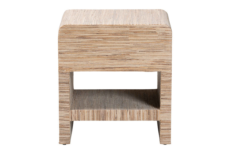 Paisley Bohemian Woven Natural Grasscloth 1-Drawer Nightstand Baxton