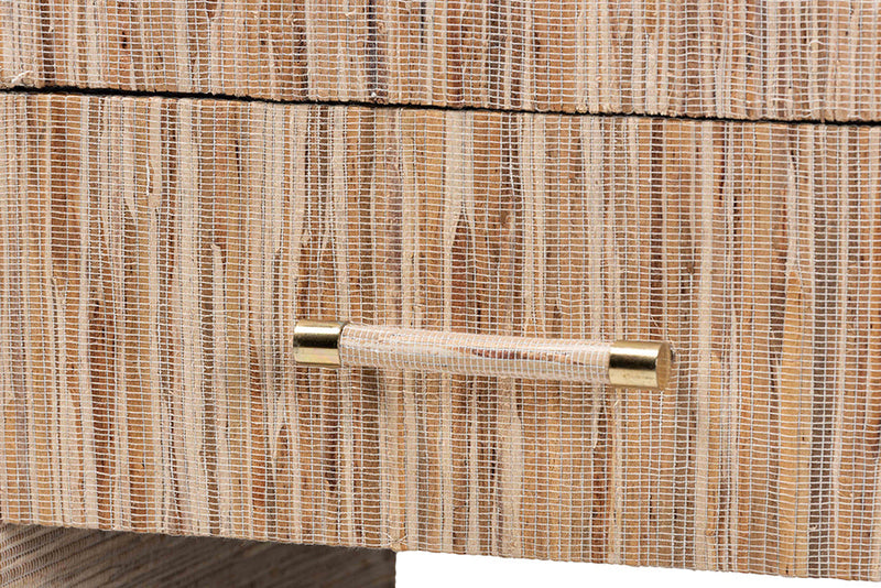 Paisley Bohemian Woven Natural Grasscloth 1-Drawer Nightstand Baxton