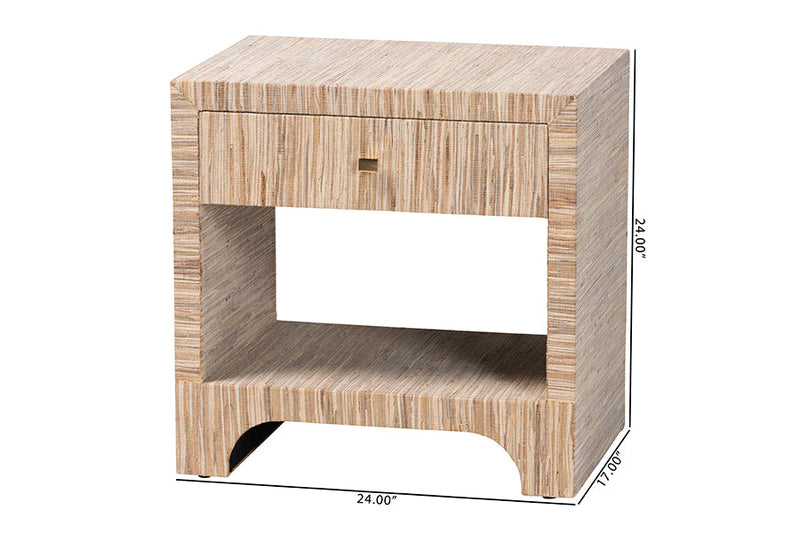 Ulric Bohemian Woven Natural Grasscloth 1-Drawer Nightstand Baxton