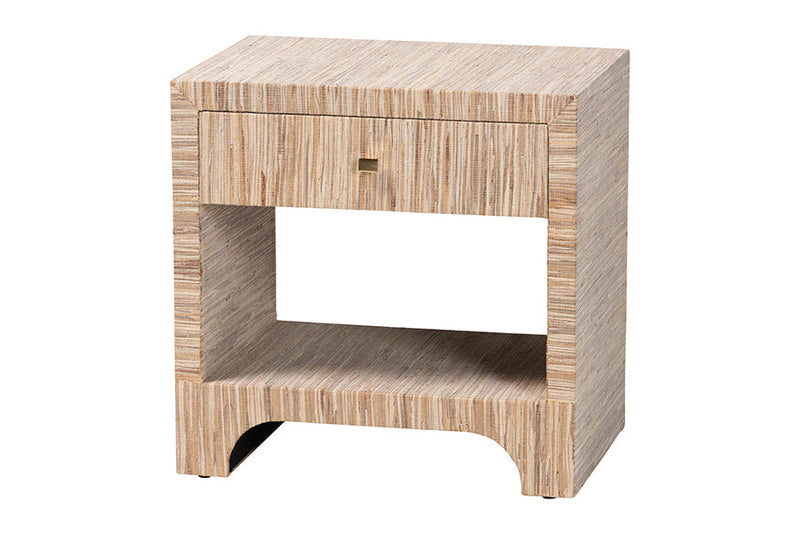 Ulric Bohemian Woven Natural Grasscloth 1-Drawer Nightstand Baxton