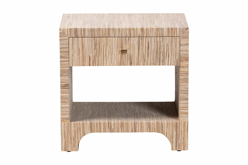 Ulric Bohemian Woven Natural Grasscloth 1-Drawer Nightstand