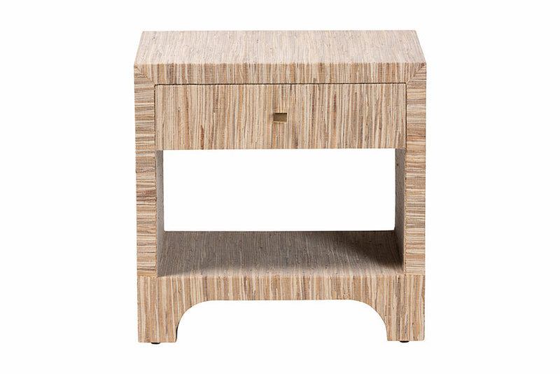 Ulric Bohemian Woven Natural Grasscloth 1-Drawer Nightstand Baxton