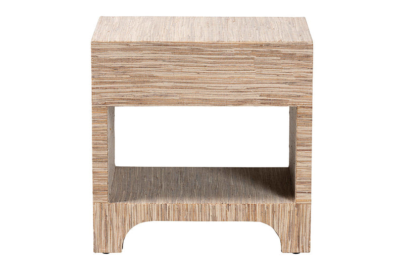 Ulric Bohemian Woven Natural Grasscloth 1-Drawer Nightstand Baxton