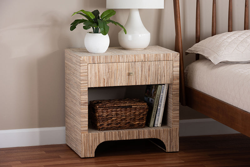 Ulric Bohemian Woven Natural Grasscloth 1-Drawer Nightstand