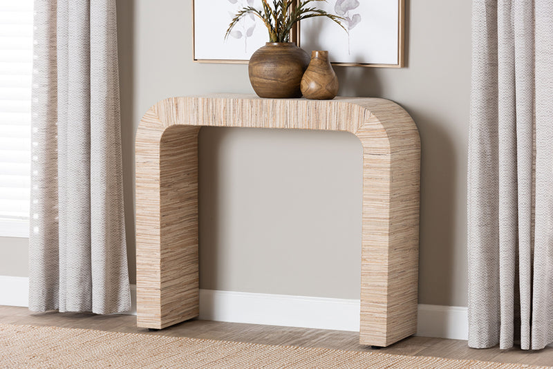 Abner Bohemian Woven Natural Grasscloth Console Table