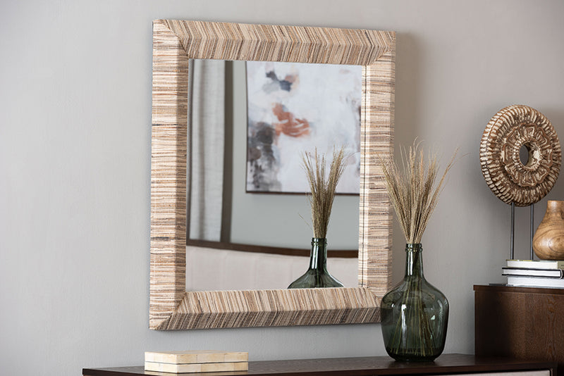 Andrew Bohemian Woven Natural Grasscloth Rectangle Accent Mirror