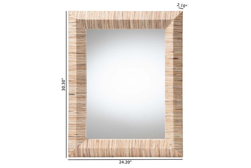 Andrew Bohemian Woven Natural Grasscloth Rectangle Accent Mirror