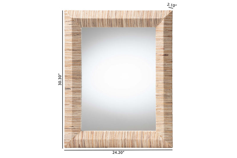 Andrew Bohemian Woven Natural Grasscloth Rectangle Accent Mirror Baxton