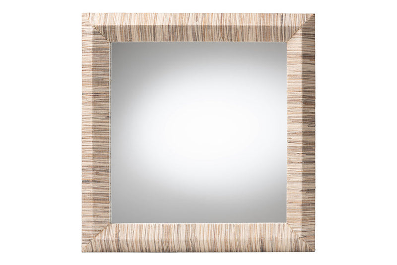 Andrew Bohemian Woven Natural Grasscloth Square Accent Mirror Baxton
