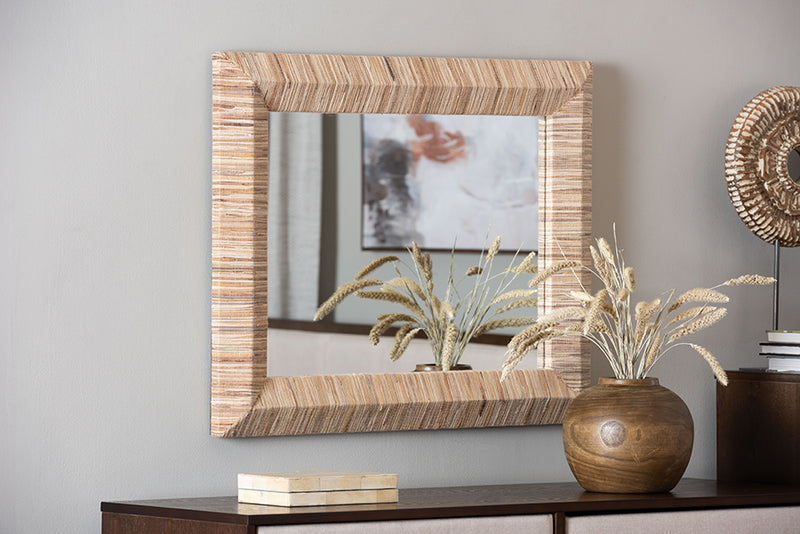 Andrew Bohemian Woven Natural Grasscloth Square Accent Mirror