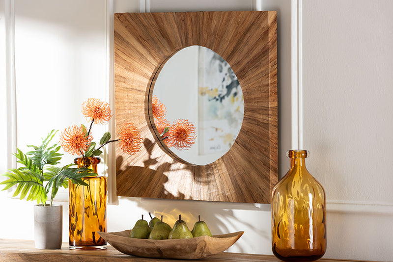 Nakita Bohemian Pealed Grasscloth Accent Mirror Baxton