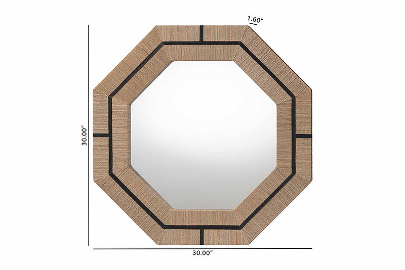 Nafaro Bohemian Woven Grasscloth Octagon Accent Mirror Baxton