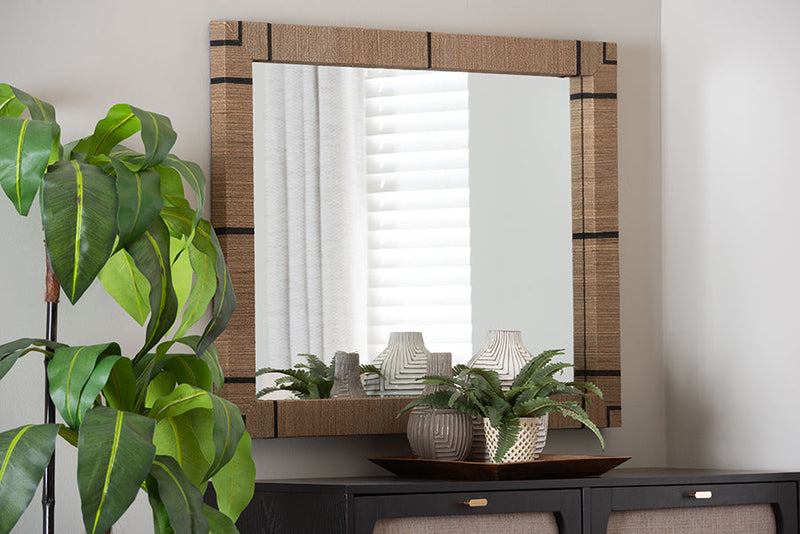 Nafaro Bohemian Woven Grasscloth Rectangle Accent Mirror Baxton