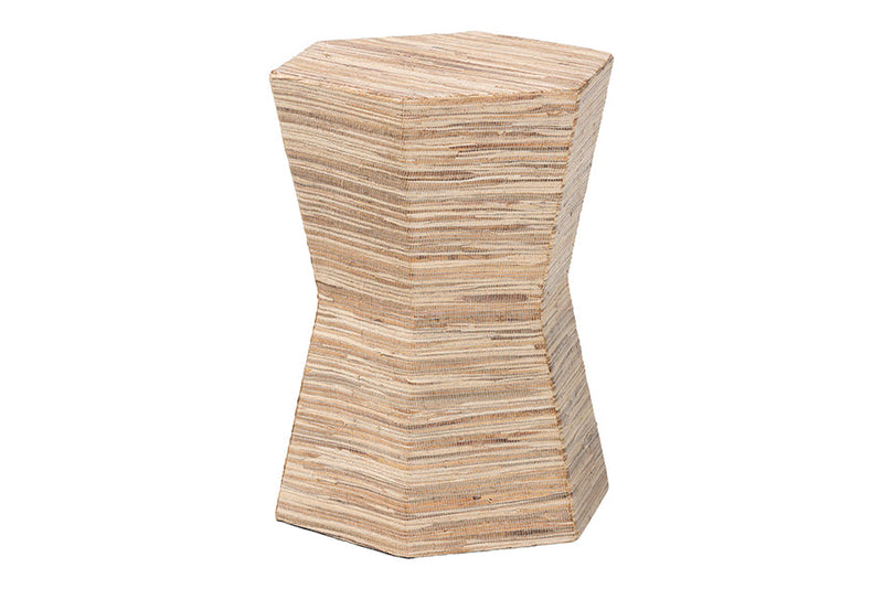 Fabian Bohemian Woven Grasscloth Hourglass End Table Baxton