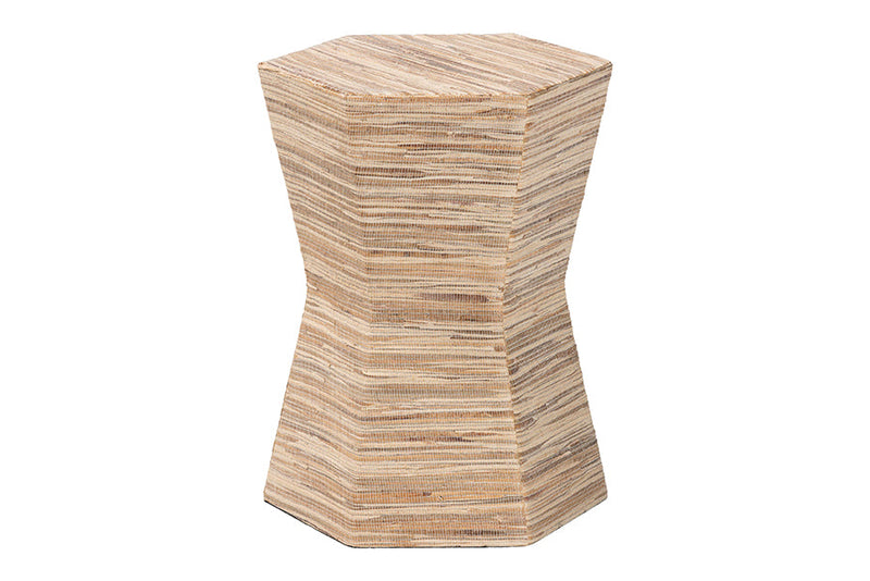 Fabian Bohemian Woven Grasscloth Hourglass End Table Baxton