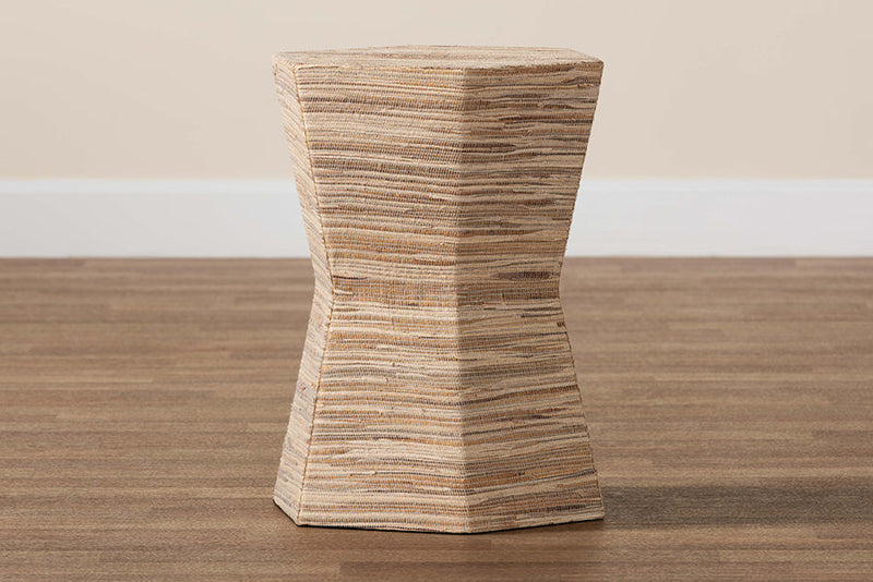 Fabian Bohemian Woven Grasscloth Hourglass End Table Baxton