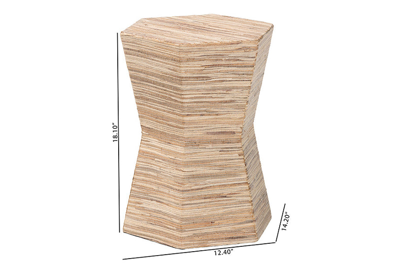 Fabian Bohemian Woven Grasscloth Hourglass End Table Baxton