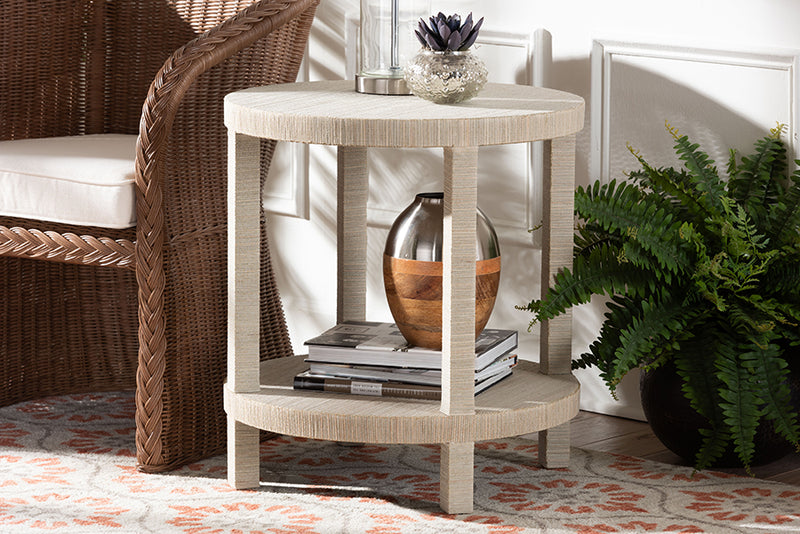 Milano Bohemian Woven Grasscloth End Table