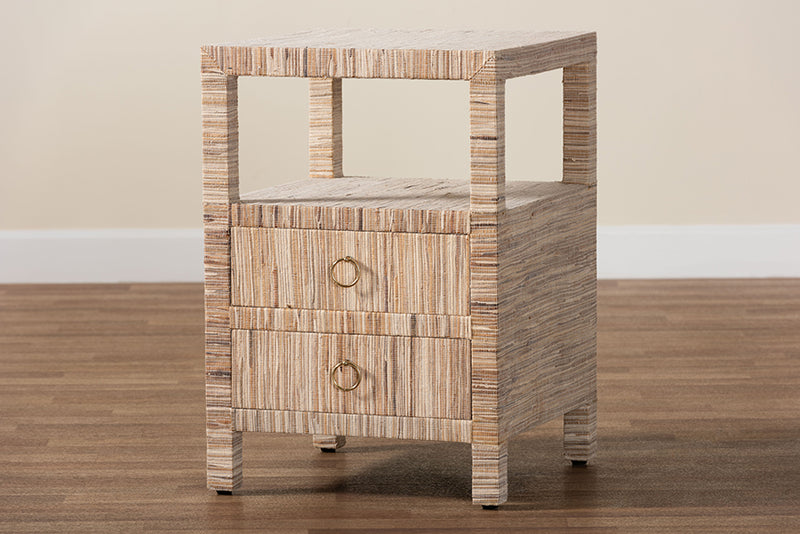 Saxton Bohemian Woven Grasscloth 2-Drawer Nightstand