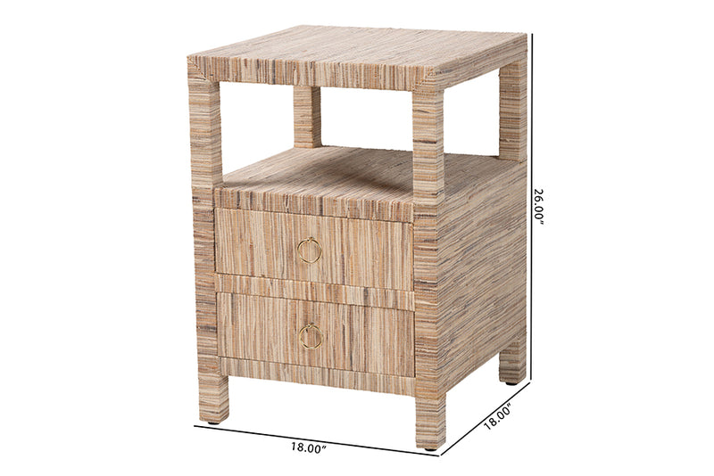 Saxton Bohemian Woven Grasscloth 2-Drawer Nightstand