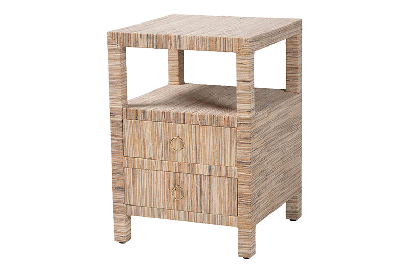 Saxton Bohemian Woven Grasscloth 2-Drawer Nightstand